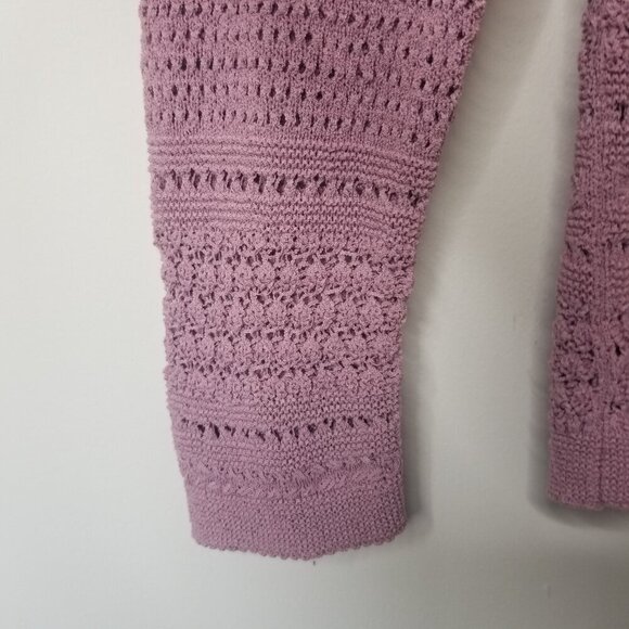 J Jill Small Mauve Open Knit Crochet Sweater Top Coastal Textured Boho Granny - Picture 6 of 12